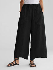 Elastic Waist Plain Casual Pocket Pants Mssza
