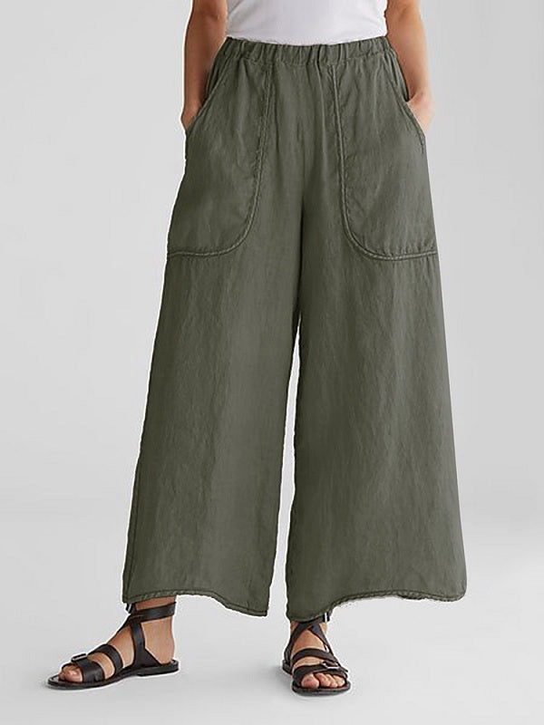 Elastic Waist Plain Casual Pocket Pants Mssza