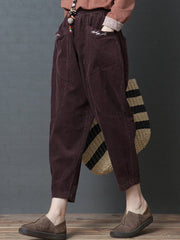Elastic Waist Pocket Corduroy Pants Mssza