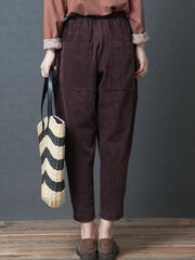 Elastic Waist Pocket Corduroy Pants Mssza