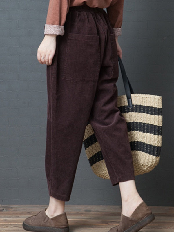 Elastic Waist Pocket Corduroy Pants Mssza
