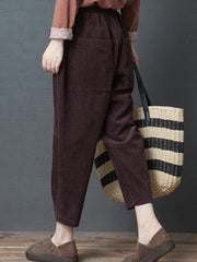Elastic Waist Pocket Corduroy Pants Mssza