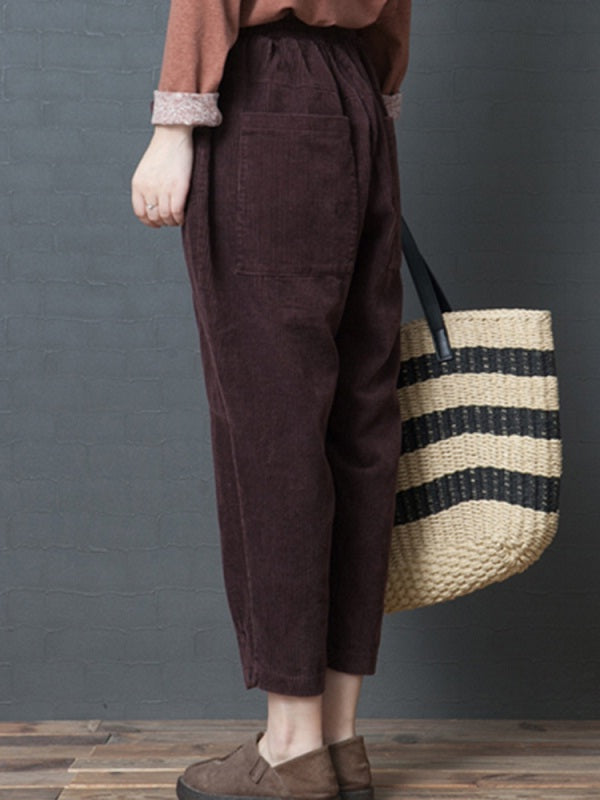 Elastic Waist Pocket Corduroy Pants Mssza