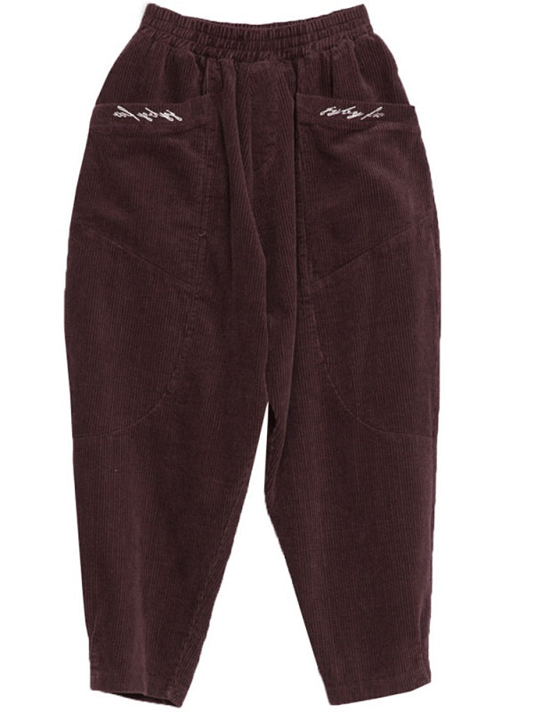Elastic Waist Pocket Corduroy Pants Mssza
