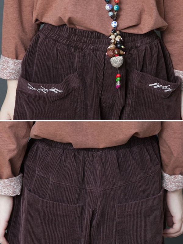 Elastic Waist Pocket Corduroy Pants Mssza