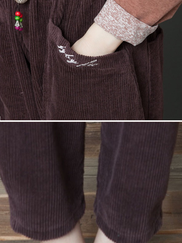 Elastic Waist Pocket Corduroy Pants Mssza