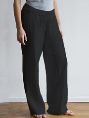 Elastic Waist Pockets Long Cotton Wide Leg Pants Mssza