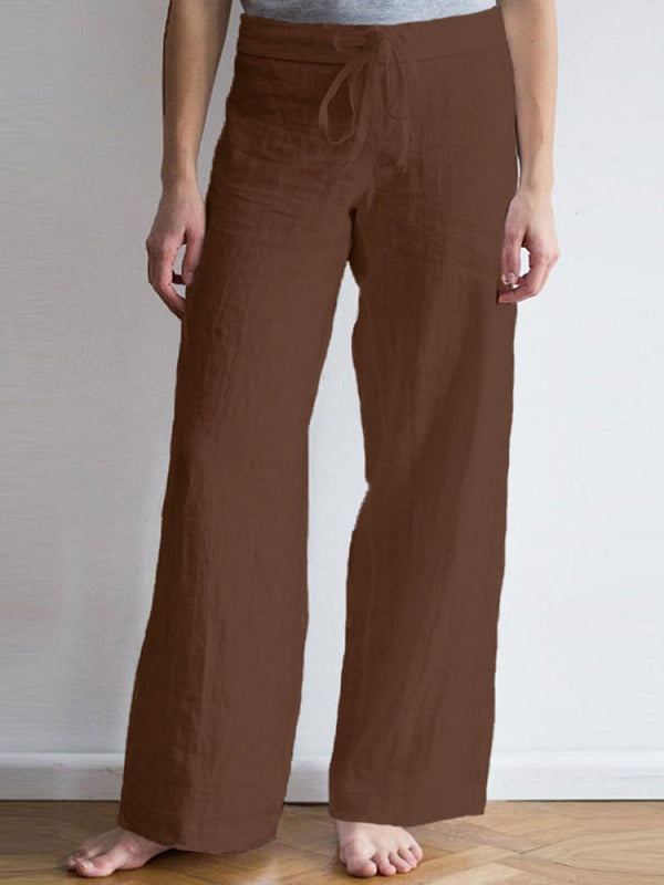 Elastic Waist Pockets Long Cotton Wide Leg Pants Mssza