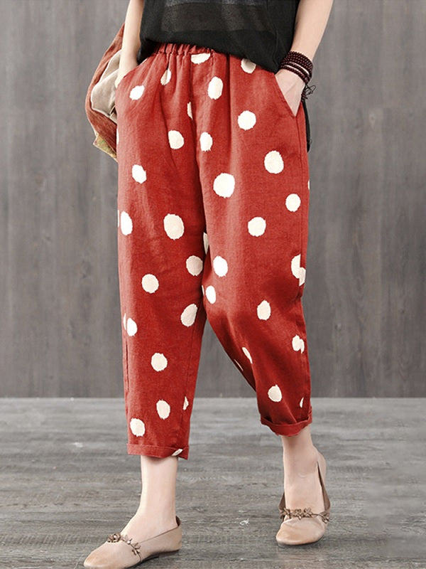 Elastic Waist Polka Dot Side Pockets Harlan Pants Mssza