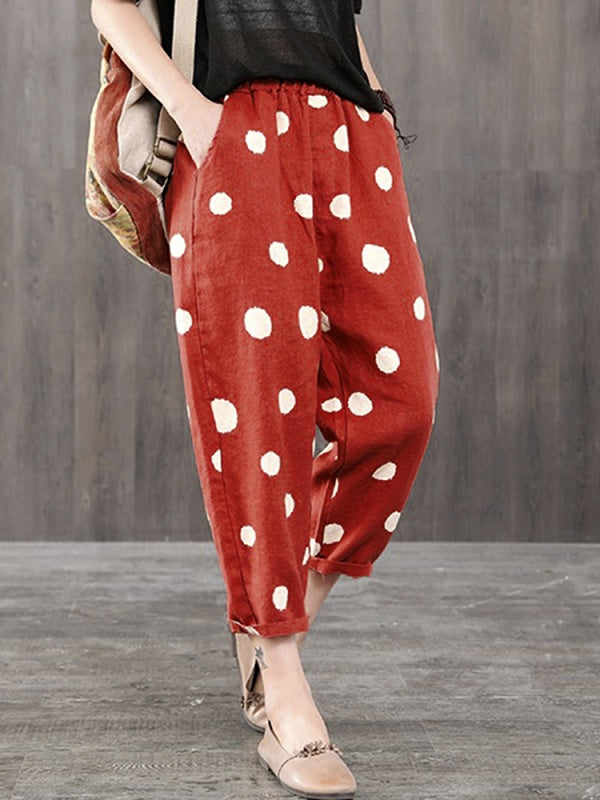 Elastic Waist Polka Dot Side Pockets Harlan Pants Mssza