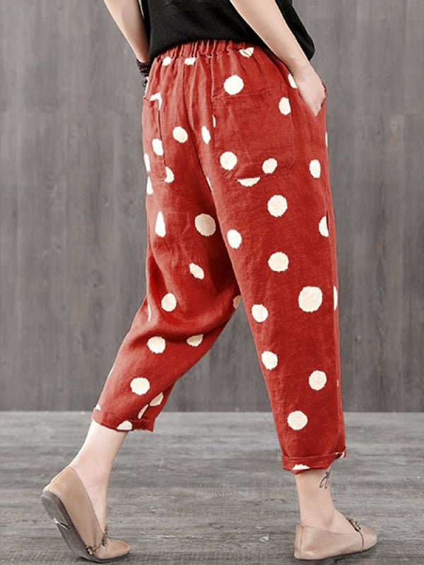 Elastic Waist Polka Dot Side Pockets Harlan Pants Mssza