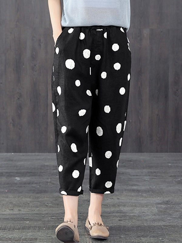 Elastic Waist Polka Dot Side Pockets Harlan Pants Mssza