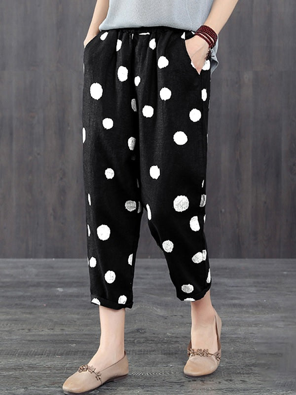 Elastic Waist Polka Dot Side Pockets Harlan Pants Mssza