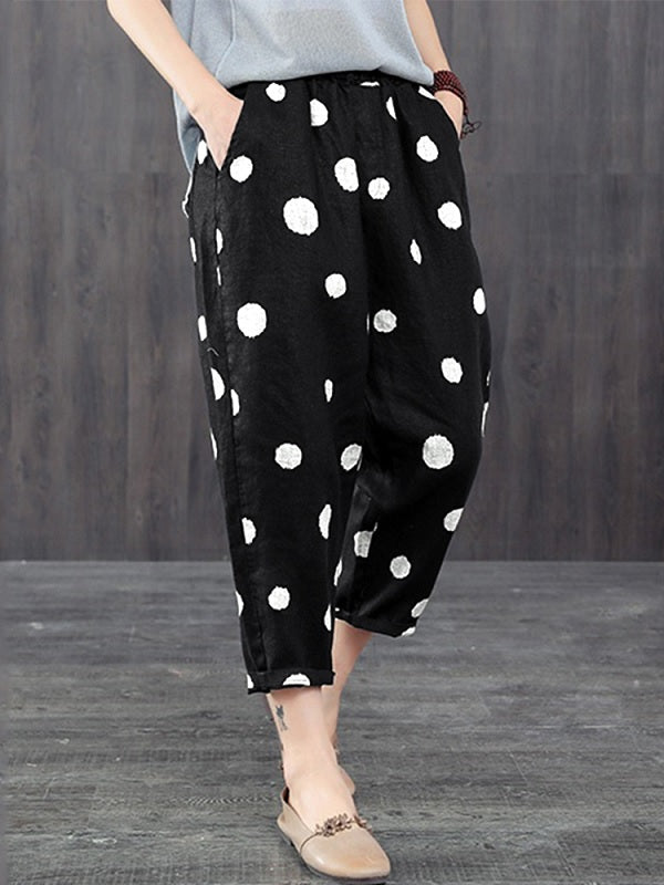 Elastic Waist Polka Dot Side Pockets Harlan Pants Mssza
