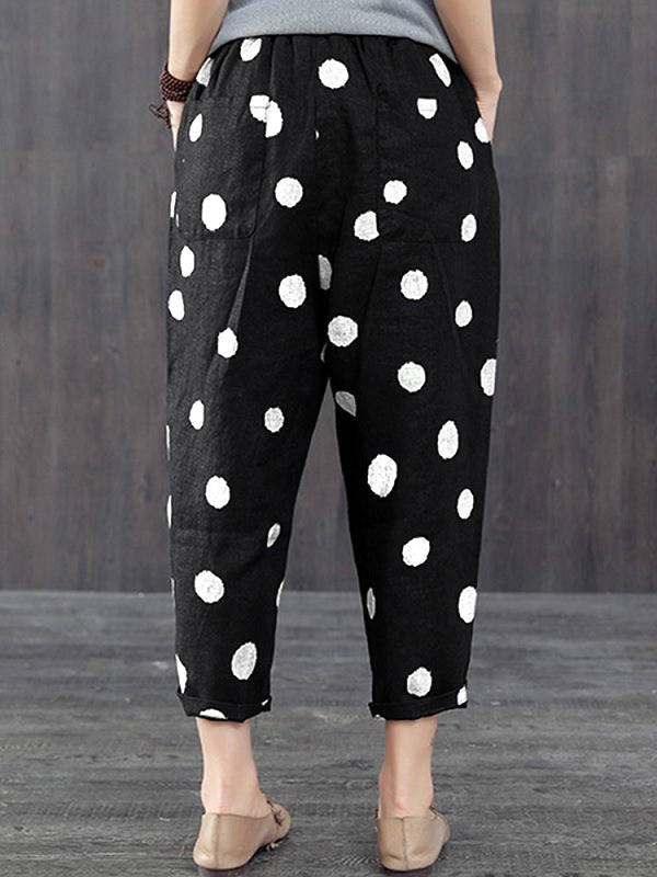 Elastic Waist Polka Dot Side Pockets Harlan Pants Mssza