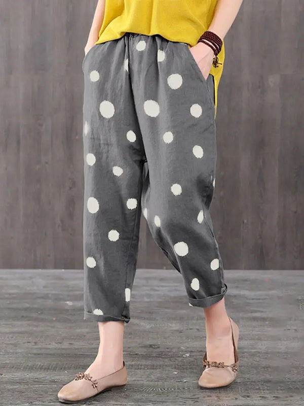 Elastic Waist Polka Dot Side Pockets Harlan Pants Mssza