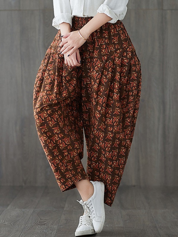 Elastic Waist Print Loose Harem Pants Mssza