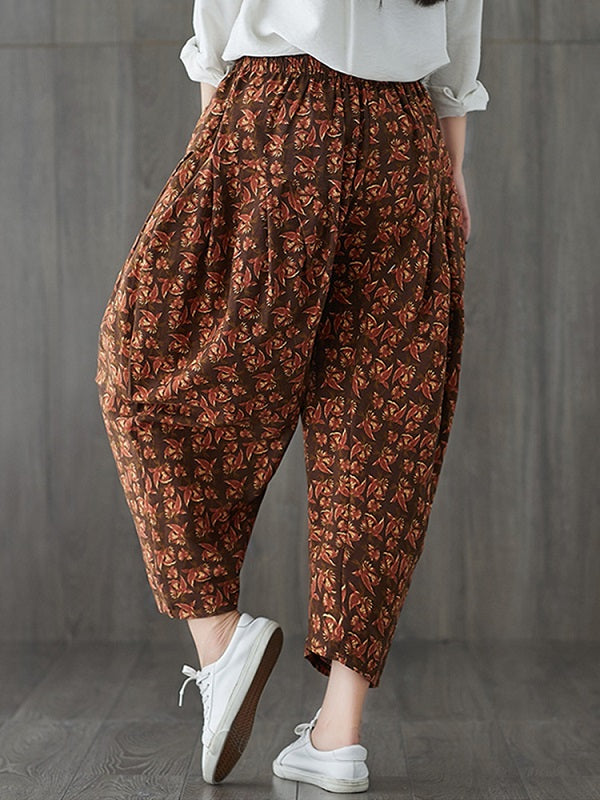 Elastic Waist Print Loose Harem Pants Mssza