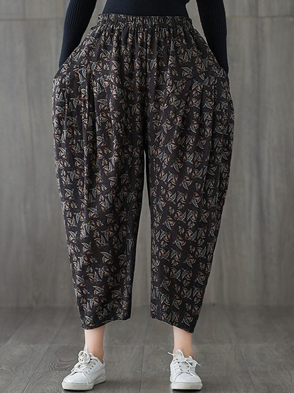 Elastic Waist Print Loose Harem Pants Mssza