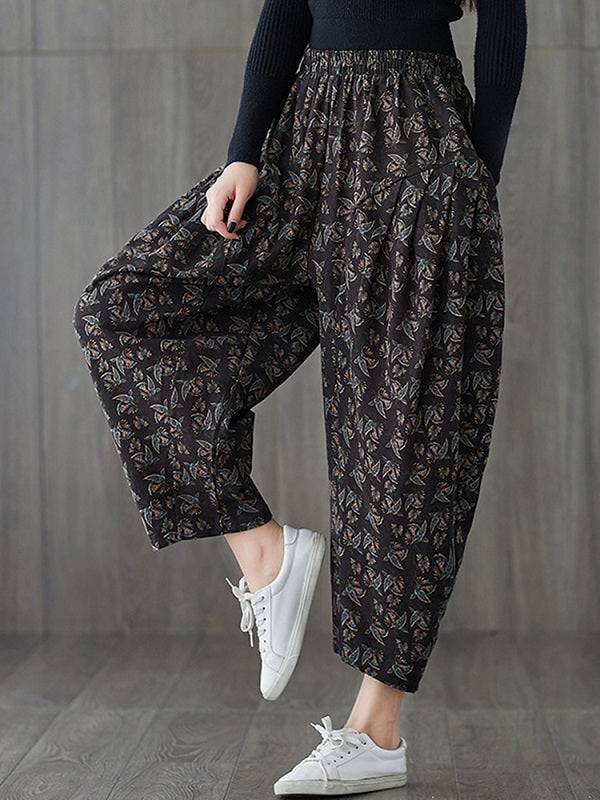 Elastic Waist Print Loose Harem Pants Mssza