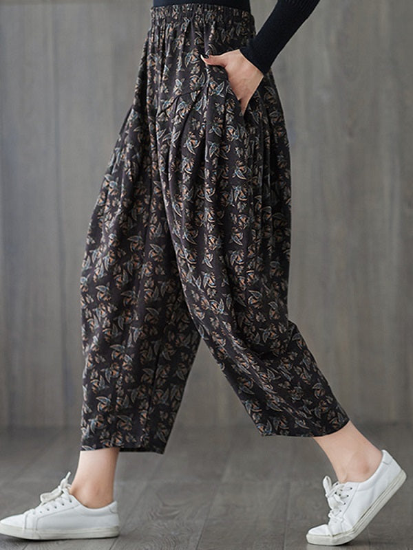 Elastic Waist Print Loose Harem Pants Mssza