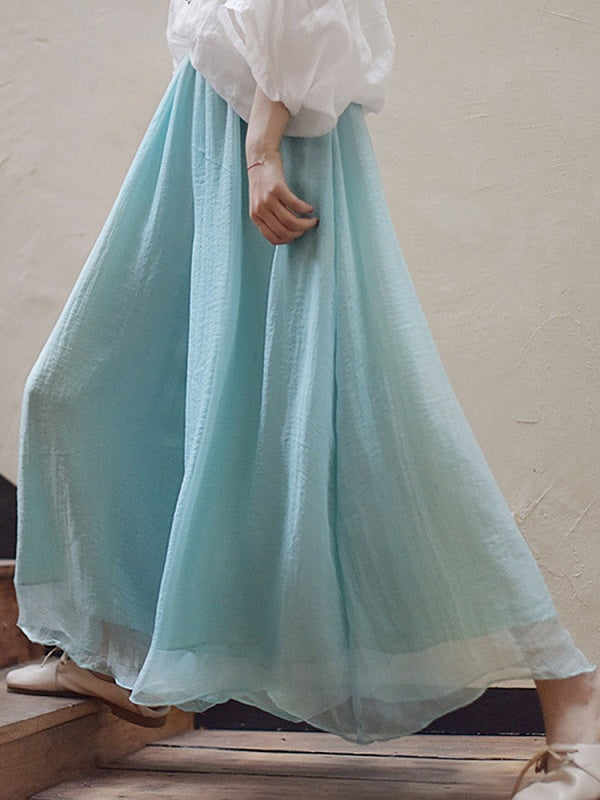 Elastic Waist Solid Color Loose Wide Leg Pant Mssza