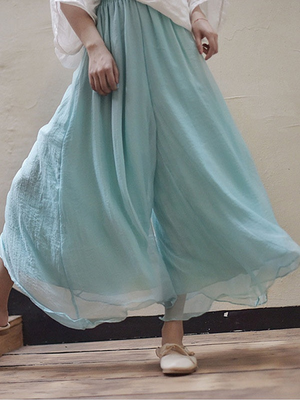 Elastic Waist Solid Color Loose Wide Leg Pant Mssza