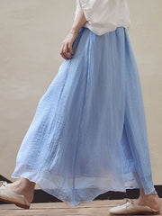 Elastic Waist Solid Color Loose Wide Leg Pant Mssza