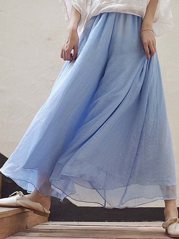 Elastic Waist Solid Color Loose Wide Leg Pant Mssza