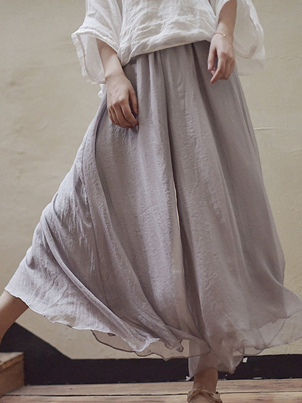 Elastic Waist Solid Color Loose Wide Leg Pant Mssza