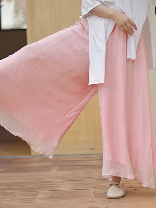 Elastic Waist Solid Color Loose Wide Leg Pant Mssza