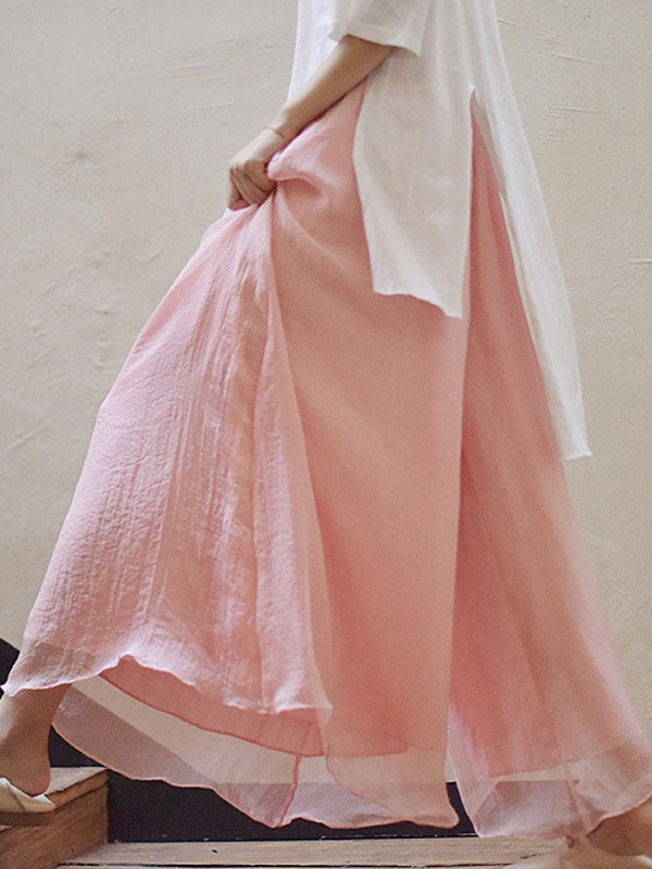 Elastic Waist Solid Color Loose Wide Leg Pant Mssza