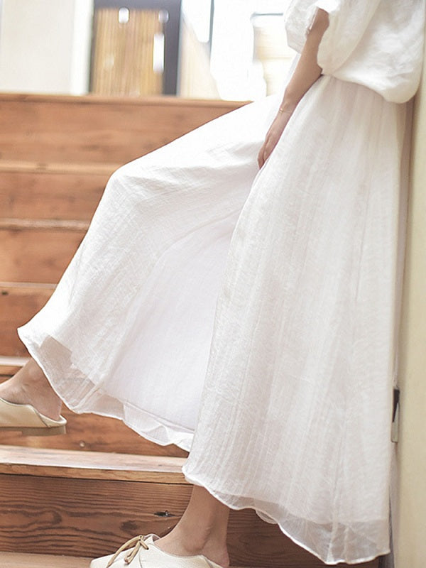 Elastic Waist Solid Color Loose Wide Leg Pant Mssza