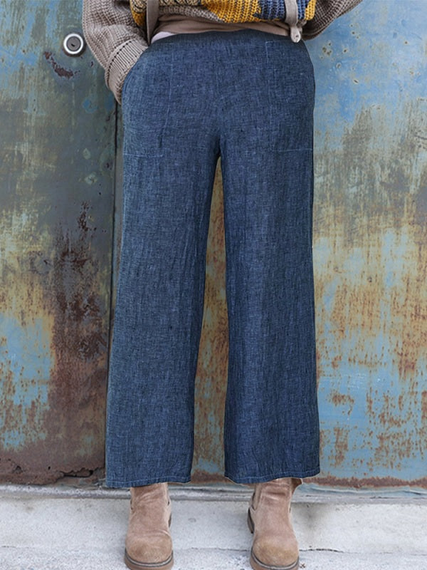 Elastic Waist Wide Leg Long Pants Mssza