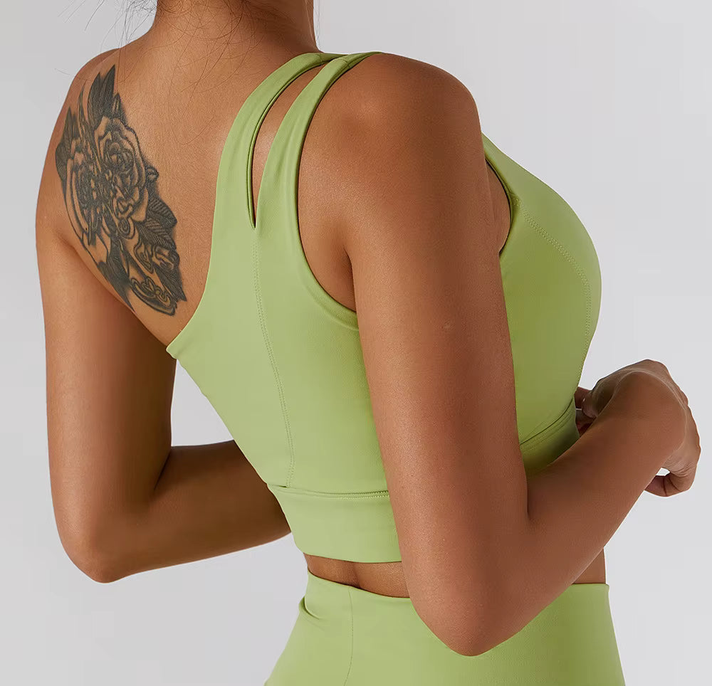 Elasticity Single Strap Chest Pad Shockproof Running Sports Bra Mssza