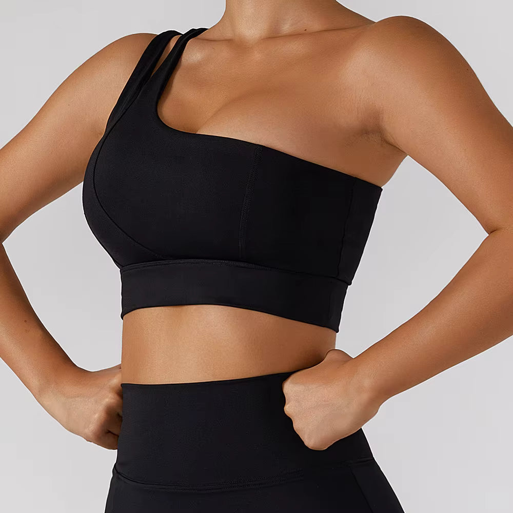Elasticity Single Strap Chest Pad Shockproof Running Sports Bra Mssza