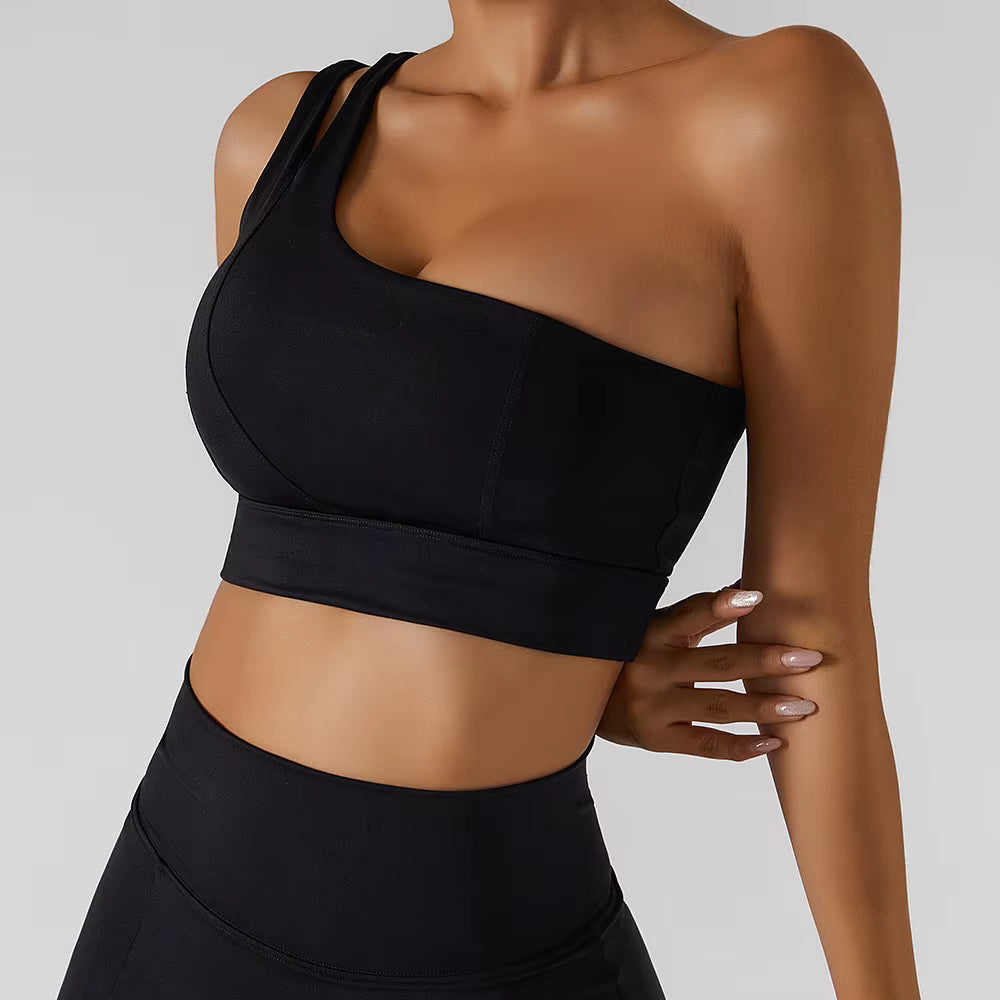Elasticity Single Strap Chest Pad Shockproof Running Sports Bra Mssza