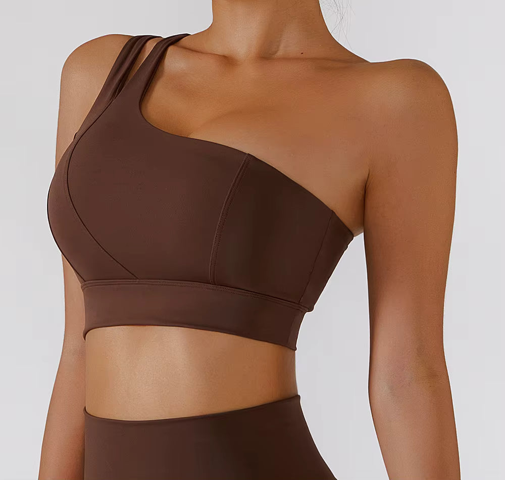 Elasticity Single Strap Chest Pad Shockproof Running Sports Bra Mssza