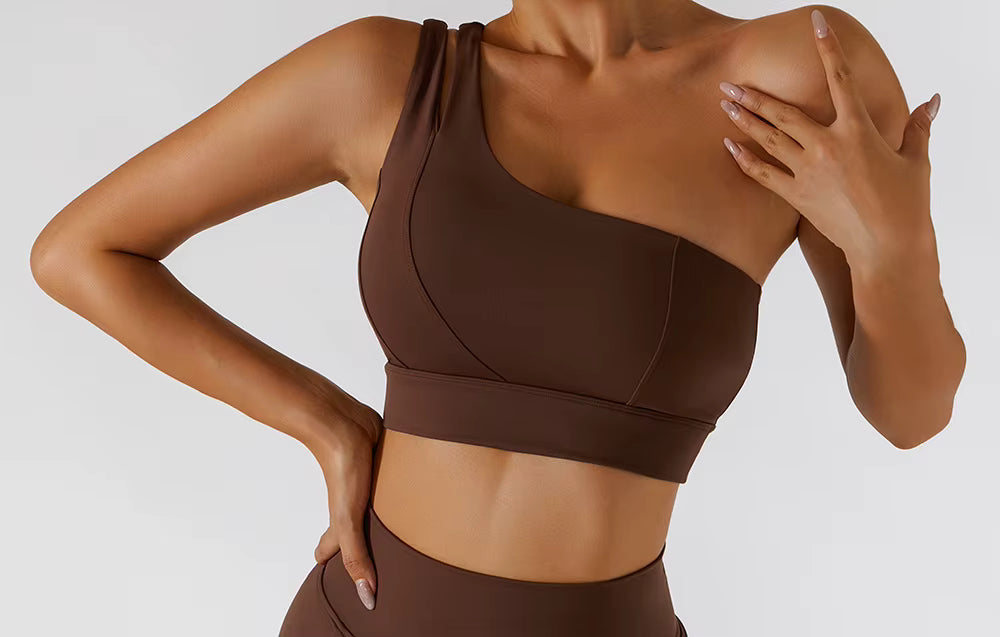 Elasticity Single Strap Chest Pad Shockproof Running Sports Bra Mssza