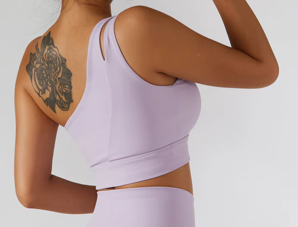 Elasticity Single Strap Chest Pad Shockproof Running Sports Bra Mssza