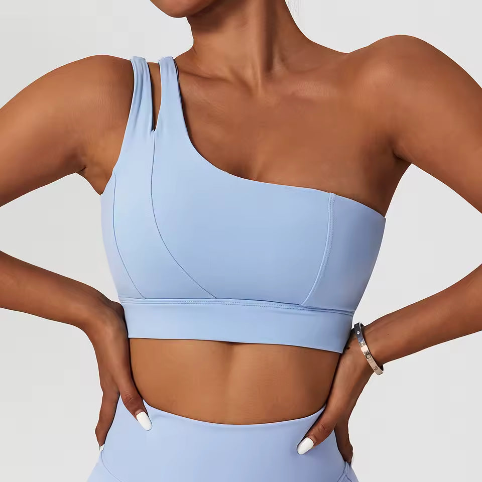 Elasticity Single Strap Chest Pad Shockproof Running Sports Bra Mssza