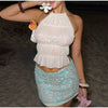 Elegan Sequin Bead Print Solid Lace Up Flower Slim Straight Mini Skirt Mssza