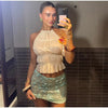 Elegan Sequin Bead Print Solid Lace Up Flower Slim Straight Mini Skirt Mssza