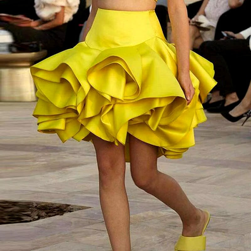 Elegant Acetate Ruffles Regular Fit Short Ball Gown Skirts Mssza