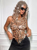 Elegant Acrylic Sequins Hollow Out See Through Backless Tank Top Mssza