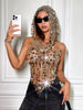 Elegant Acrylic Sequins Hollow Out See Through Backless Tank Top Mssza
