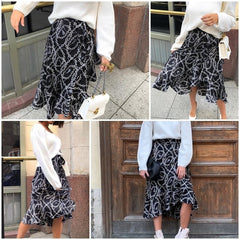 Elegant Asymmetrical Lace Up Long Wrap Print Midi Skirts Mssza