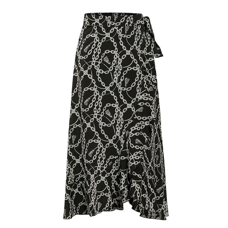 Elegant Asymmetrical Lace Up Long Wrap Print Midi Skirts Mssza