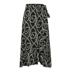 Elegant Asymmetrical Lace Up Long Wrap Print Midi Skirts Mssza