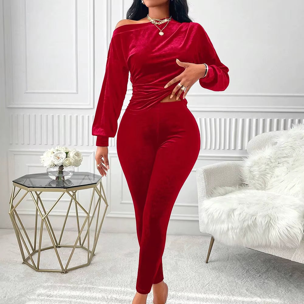 Elegant Asymmetrical Long Sleeve One-Shoulder Natural Waist Ankle Length Mssza